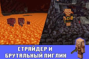 Страйдер и брутальный пиглин в Minecraft PE 1.16